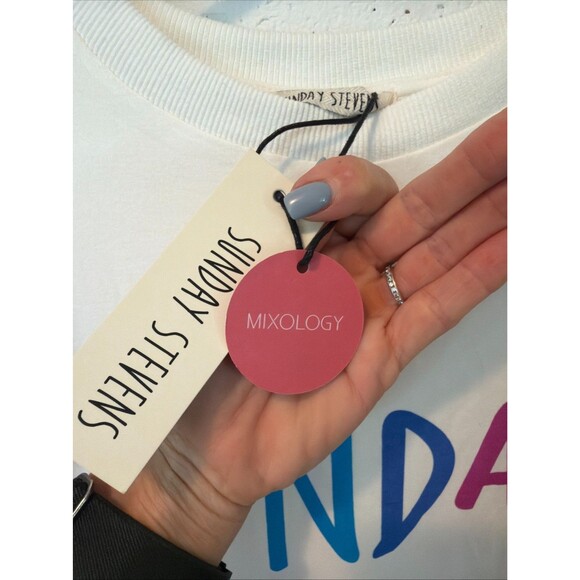 Fun Colorful "Sunday" Sweatshirt by Sunday Stevens NWT Small - Picture 4 of 5